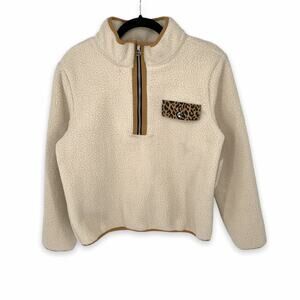 Row A Lyla Leopard Print Quarter Zip Pullover Sweatshirt Fleece Size Small